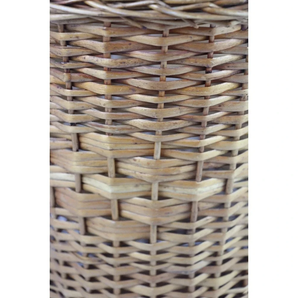 Vtg Wicker Rattan Waste Basket Trash Can Woven Plant Holder 14